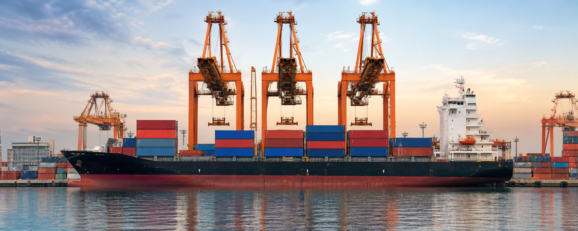 Cargo ship at an international container port